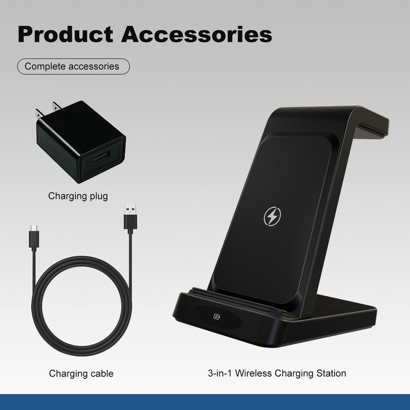 3-In-1 Wireless Charger: Fast, Portable, Safe Electronic Charging for Cellphone Smartphone, Apple Watch & Airpods