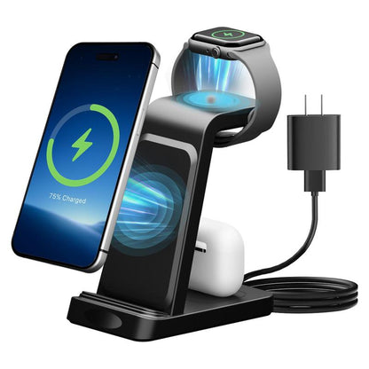3-In-1 Wireless Charger: Fast, Portable, Safe Electronic Charging for Cellphone Smartphone, Apple Watch & Airpods